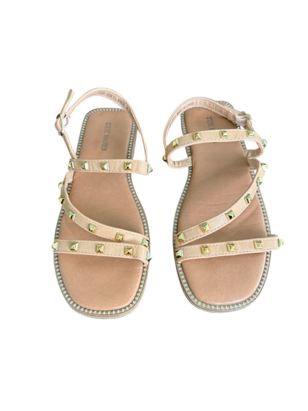 Steve Madden Nude Pyramid Stud Flat Sandals. Youth size 4